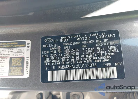 2020 Hyundai Tucson Limited из США, поврежденный, VIN KM8J33AL2LU113074